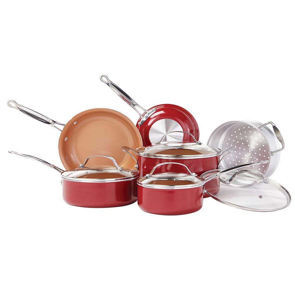 陶瓷鍋鈦合金不沾鍋 Red Copper 10 PC Copper-Infused Ceramic Non-Stick