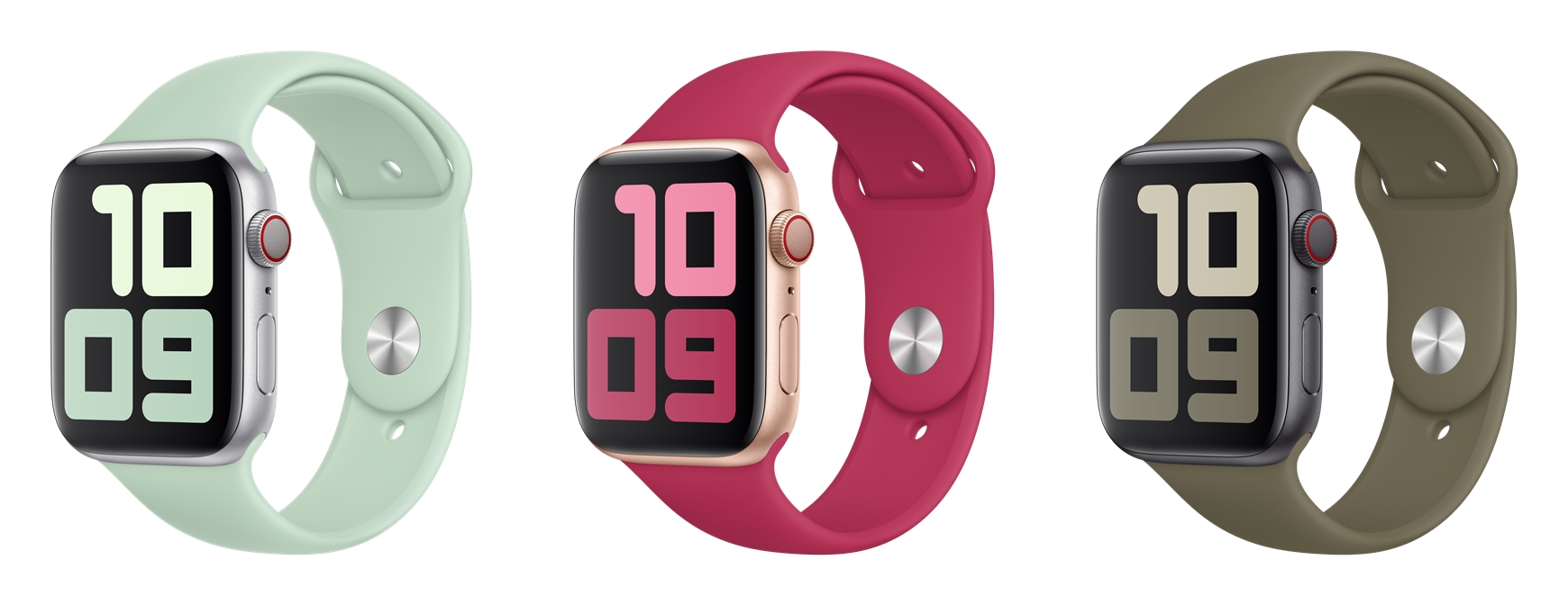 左為綠玉石新色、中為石榴紅新色、右為卡其新色。