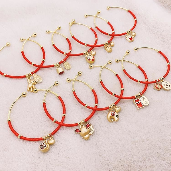 TTikk tik~招財保平安手鐲飾品牛年本命年轉運長命鎖手環開口可調節手環