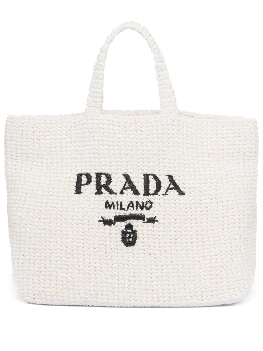 Prada - logo-embroidered raffia tote bag - women - Viscose/Calf Leather - OS - White