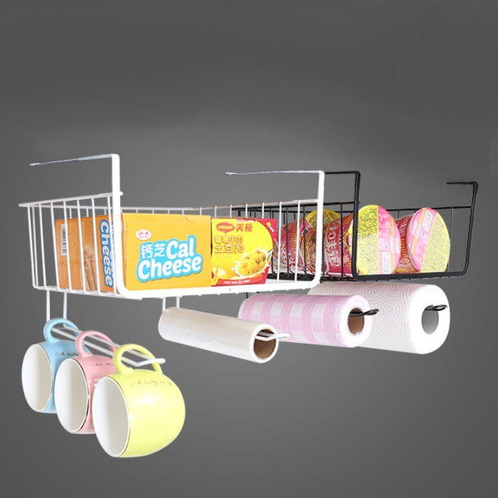 【商品規格】 尺寸: 28 x 25 x 15.5公分 材質: 鐵線噴粉 數量: 1 可掛於書櫃. 廚櫃 增加收納空間 下方可收納紙巾. 毛巾.杯子....等