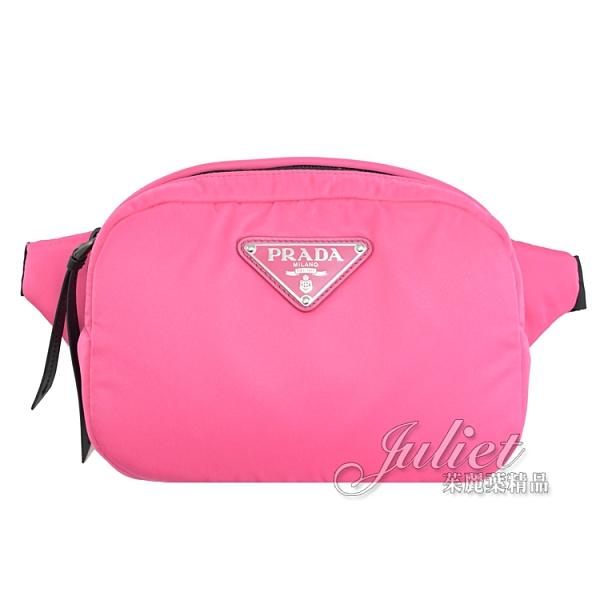 茱麗葉精品【全新現貨】 PRADA 1BL025 三角LOGO尼龍胸口斜背腰包.亮桃