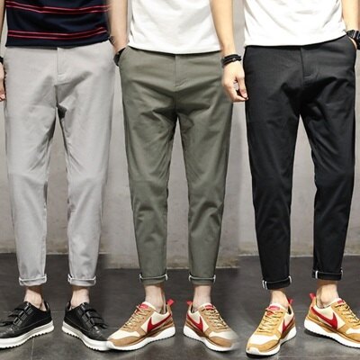 ★九分褲休閒褲-韓版時尚簡約純色男褲子3色73rb21【獨家進口】【米蘭精品】