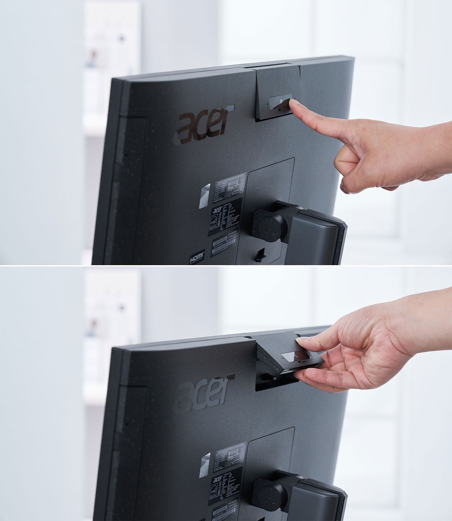 需要使用視訊鏡頭時，輕按一下模組即可讓鏡頭彈出，將其翻轉至前側即可開始使用。