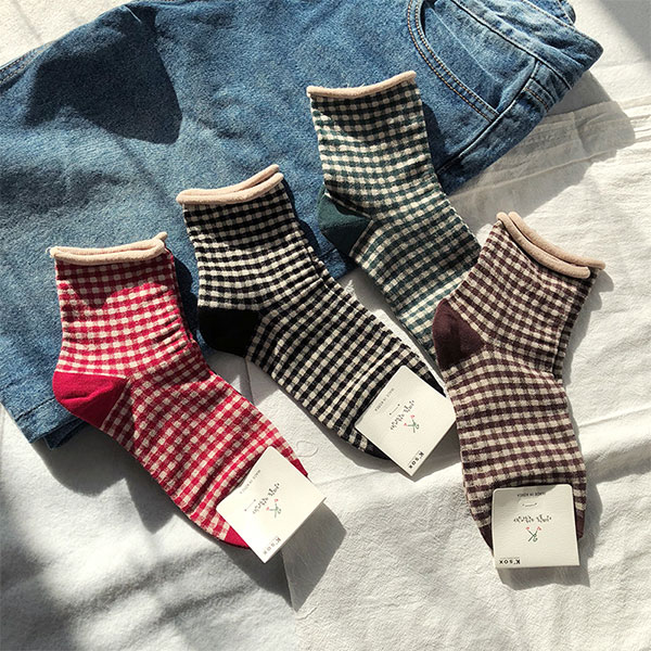 ★原價98特價49★JUN19 襪子 韓國小格子中筒襪【ZZ0089】6色 現貨+預購 19LADY
