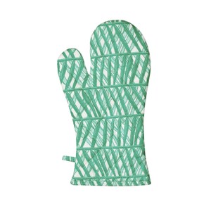 手工絹印與棉麻混紡材質 交錯大自然美麗的幾合圖案 產品為手工網版印製，獨一無二 配戴時可保護至上手臂約一半位置 煮食與烘烤皆適合，保護性佳