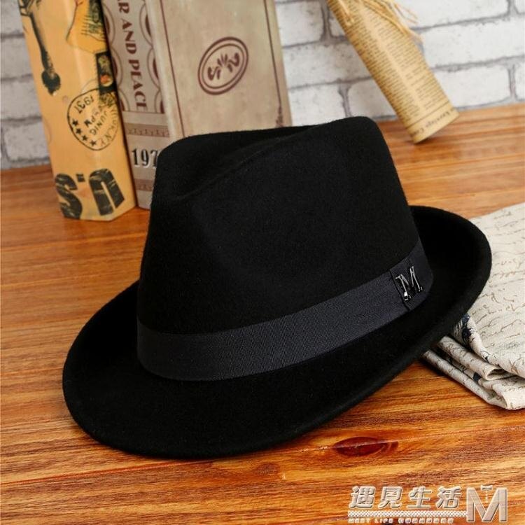 爸爸帽子男士純羊毛禮帽中老年人秋冬保暖戶外英倫爺爺黑色爵士帽 創時代