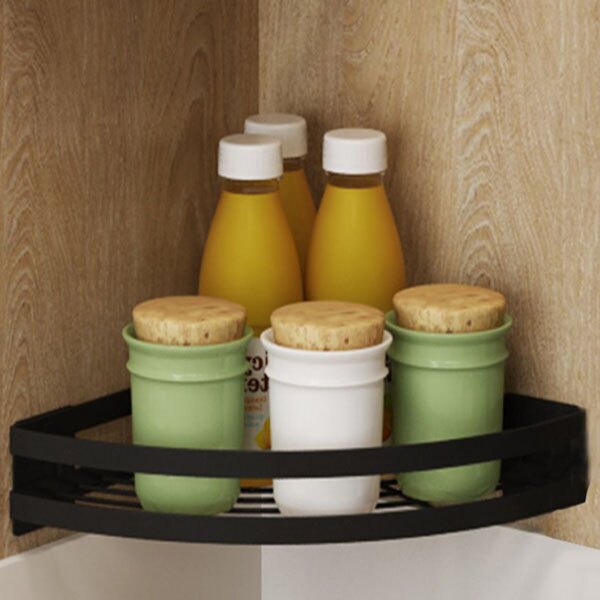 無痕免釘不鏽鋼黑色烤漆 單層扇形單層置物架 廚房轉角收納架 浴室化妝收納架 多功能收納【SV9922】BO雜貨