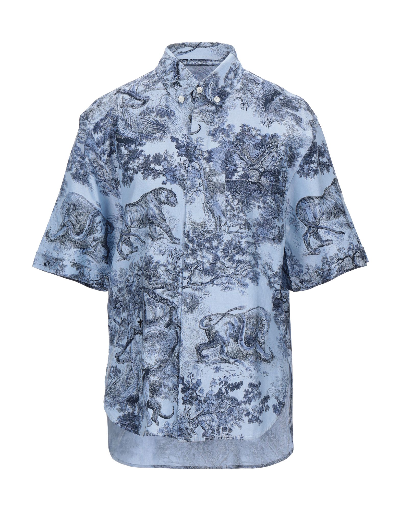 plain weave, no appliqués, floral design, front closure, button closing, short sleeves, button-down 