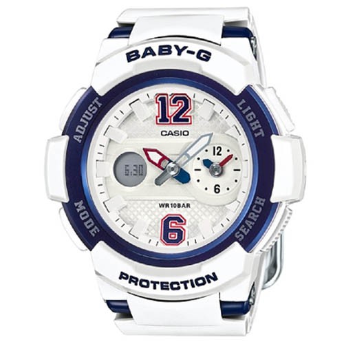【CASIO】BABY-G街頭運動的球衣系列腕錶-白X藍框 (BGA-210-7B2)
