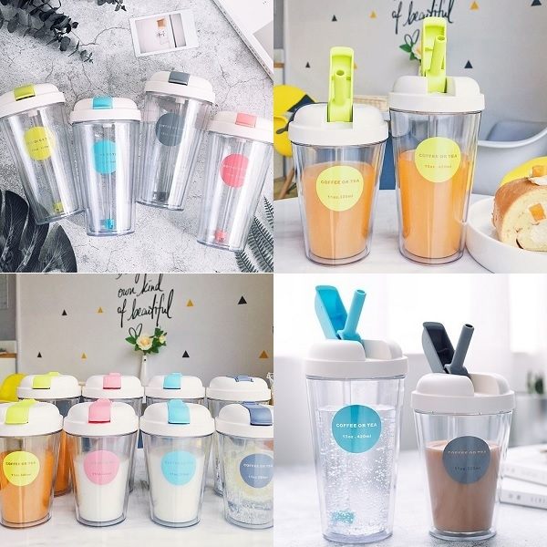 雙層折疊吸管杯 吸管杯 隨行杯 水壺 杯子 咖啡杯【RS778】