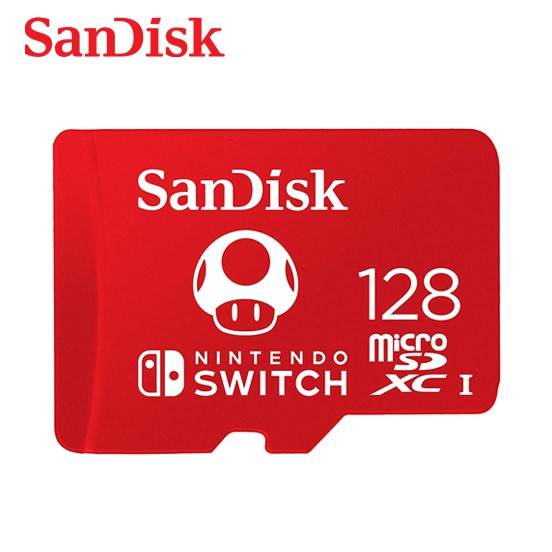 NINTENDO SWITCH™ 專用記憶卡 官方授權的 Nintendo Switch 專用 SanDisk microSDXC 記憶卡，為您的遊戲機提供可靠且高效能的儲存裝置。增加至 128GB 