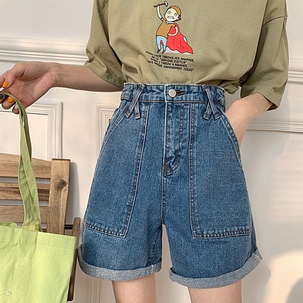 牛仔短褲女高腰寬鬆顯瘦2020新款夏韓版外穿泫雅同款a字五分闊腿