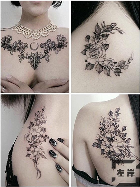 暗黑系防水紋身貼 女持久性感誘惑花胸 花臂胸部大圖案貼紙