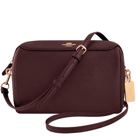 COACH 防刮皮革斜背包-酒紅色