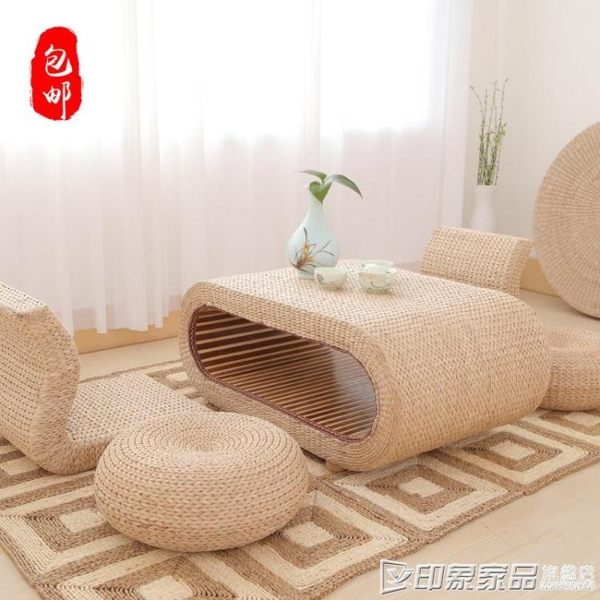 藤編草編茶幾飄窗桌日式實木榻榻米茶幾組合茶桌炕桌地臺桌小桌子