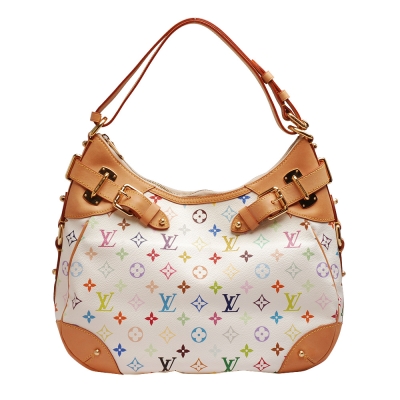 LV M40195 經典Monogram Multicolo村上隆Greta肩背包(白彩)