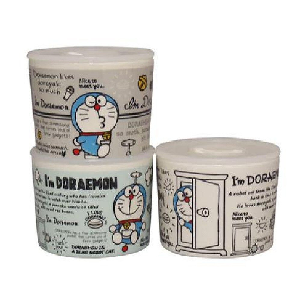 大賀屋 哆啦A夢 陶瓷 保鮮罐 附蓋 3入 330ML 收納罐 糖果罐 餅乾罐 儲物罐 小叮噹 日貨 T00110301