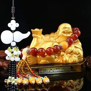 招財擺件 汽車擺件創意裝飾品開光彌勒佛像車載車內用招財保平安水晶香水座 -愛尚優品