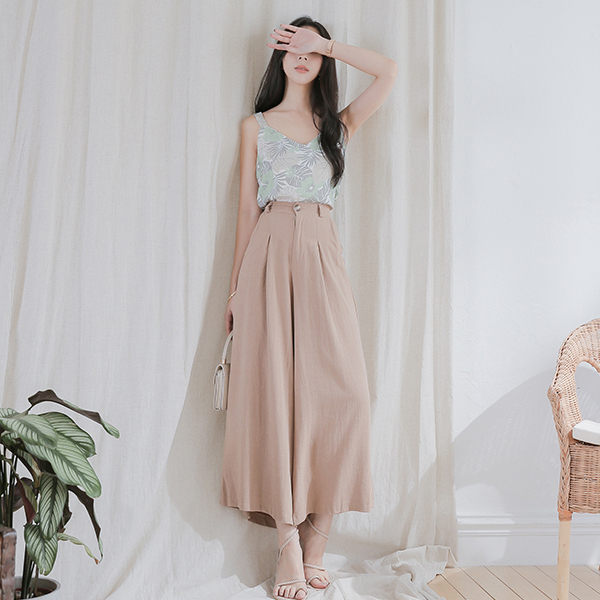 IN'SHOP麻料打摺後鬆緊寬褲-共2色【KT20759】