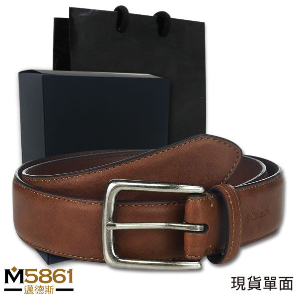 【Columbia】男皮帶 皮帶 壓印Logo 銀扣頭／深棕