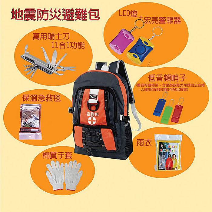 六合一地震防災急救避難組合包+送1組貝殼吸盤造型角落防撞套-透明藍〔特