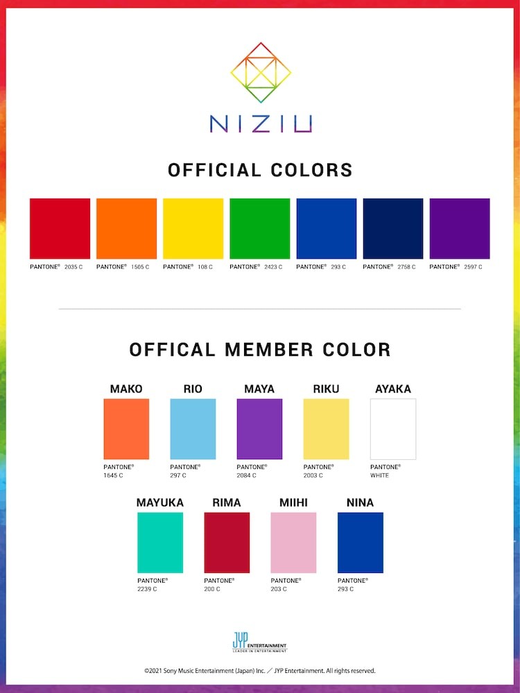 Niziuのオフィシャルメンバーカラー発表 色見本にpantoneを採用