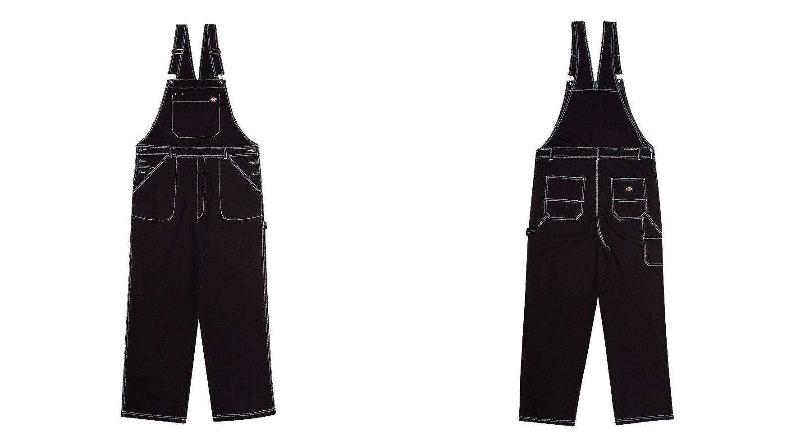 Dickies男款黑色純棉帆布休閒吊帶長褲