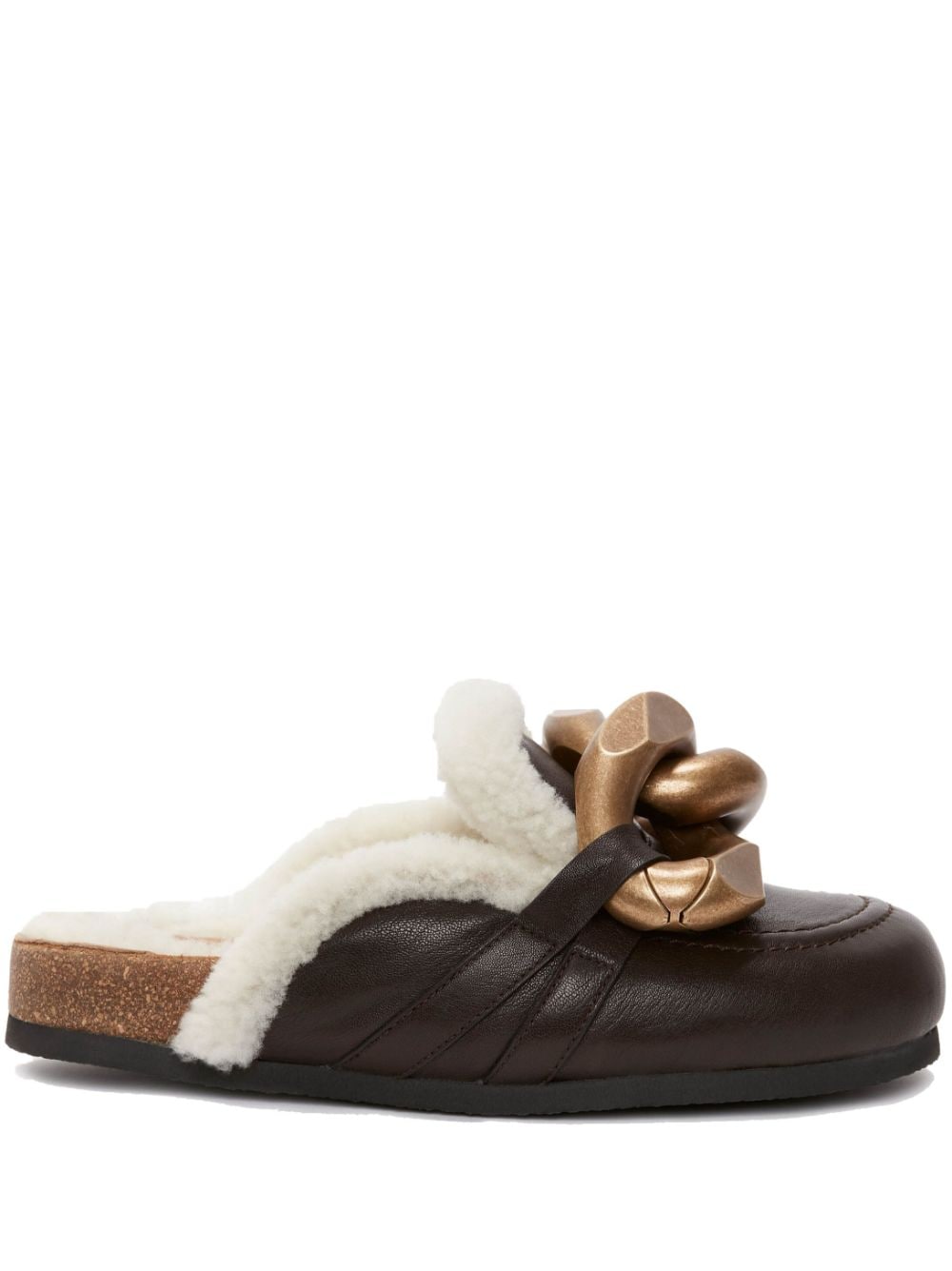 JW Anderson - chain loafer leather mules - women - Calf Leather/Sheep Skin/Shearling/Rubber/Sheepskin - 38 - Brown