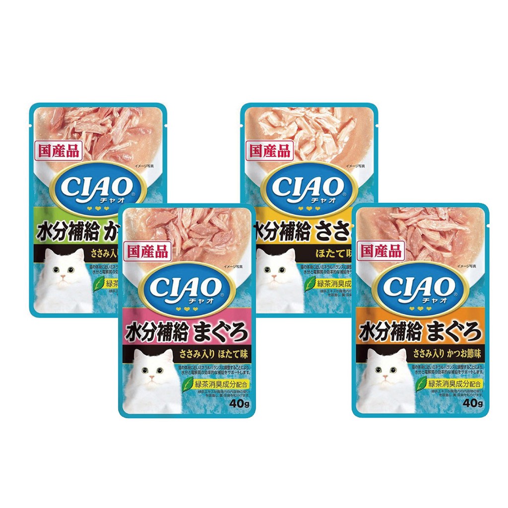 添加綠茶消臭成分，有助減少貓咪糞便的異味提供最接近體液中的礦物質所需的成分有效率的補充水分與電解質 淨重：40g產地：日本 #鰹魚+雞肉+柴魚(綠)#鮪魚+雞肉+柴魚(橘)#雞肉+干貝(黃)#鮪魚+雞