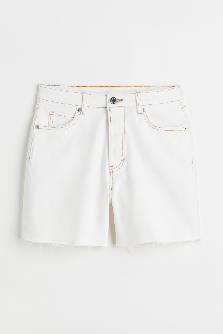 H & M - 90年代裁切設計高腰短褲 - 白色