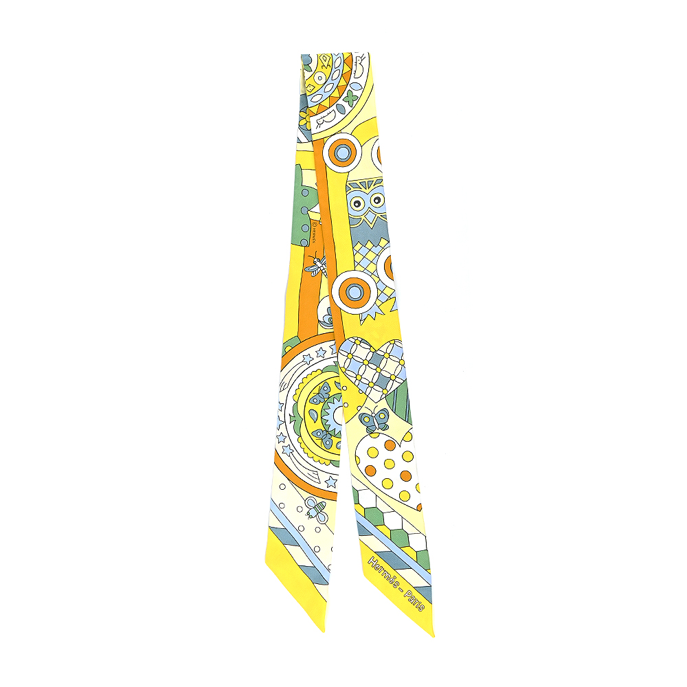 Hermes 愛馬仕 Les Murmures de la Foret 森林的低語Twilly絲巾（艷黃/綠/蜂蜜黃）-廠商直送