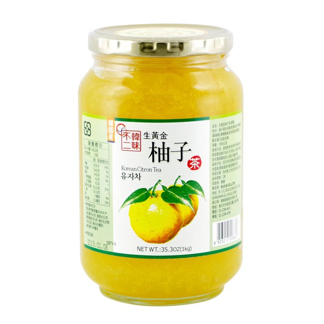 【品牌】韓味不二【商品規格】1000g 【保存期限】730天【成分】柚子果肉、果糖、糖、蜂蜜、水、檸檬酸(調味劑)、檸檬酸鈉、鹿角菜膠(粘稠劑)、維生素C(抗氧化劑)【建議食用方法】直接加熱(冰)開水