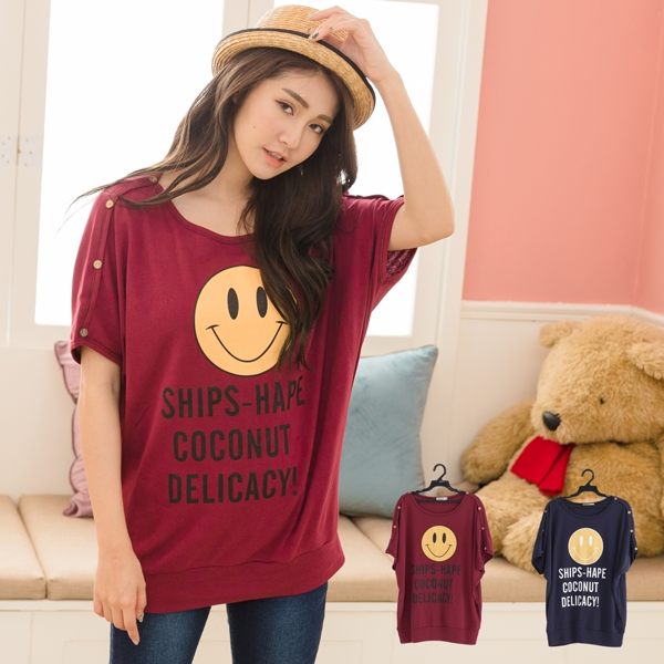 日 系可愛徵笑圖印連釦長版上衣 (XS-6L)Only You 中大尺碼 MIT台灣製 【A1327】