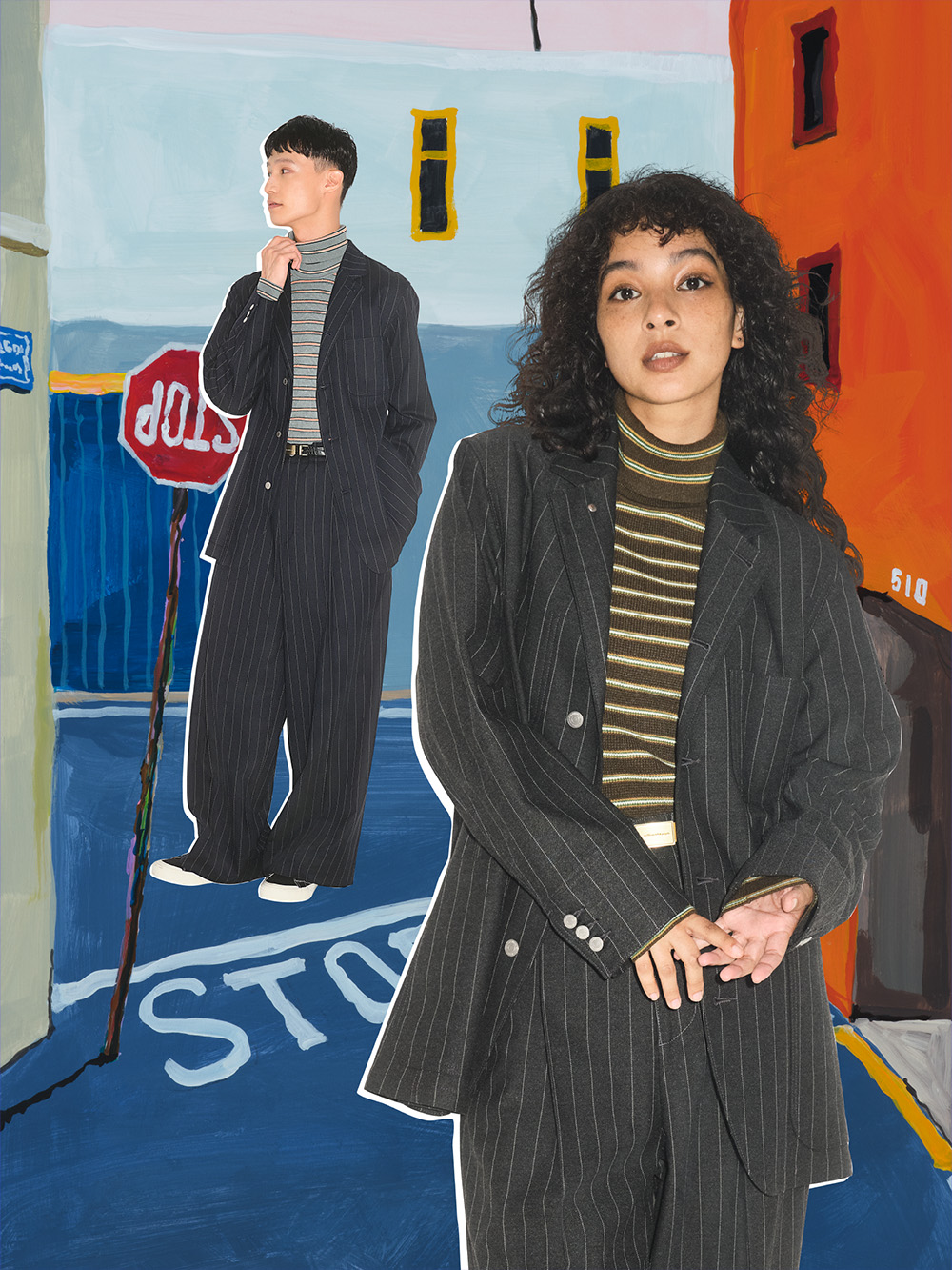 GU 女裝 男女適穿-工裝外套(條紋)