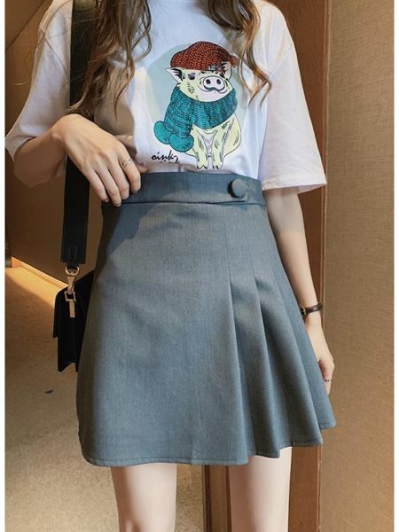 夏季新款韓版氣質高腰顯瘦半身裙女a字裙黑色百褶裙包臀短裙子潮