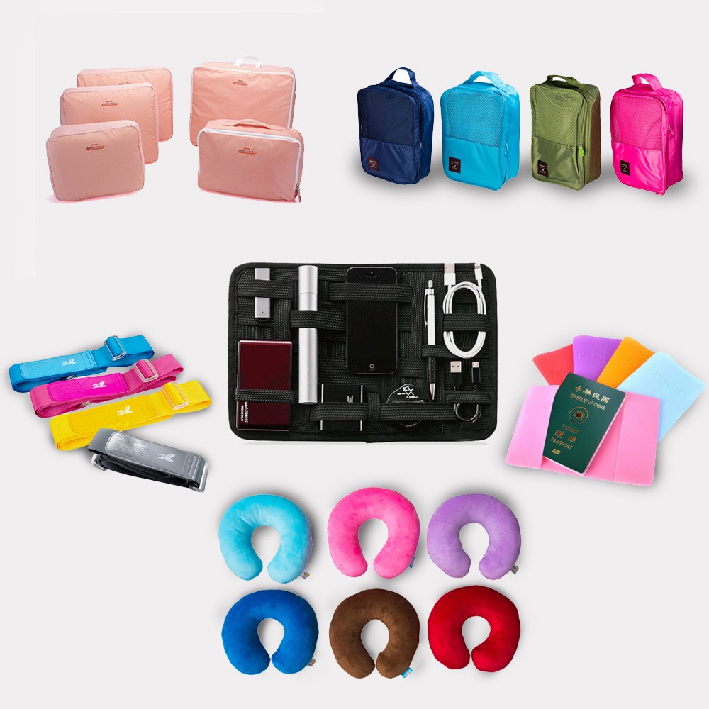 超值旅遊六件組 收納平板 收納五件組 立式收納鞋盒 行李箱束帶 護照夾