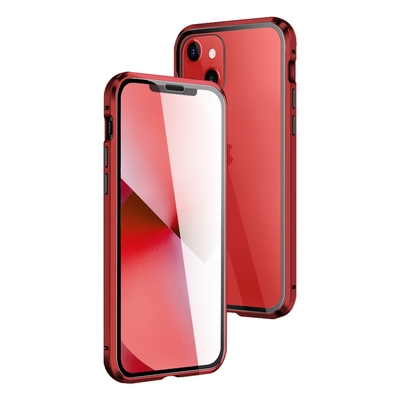 iPhone 13 mini 金屬透明全包覆磁吸雙面玻璃殼手機保護殼 13MINI手機殼13MINI保護套