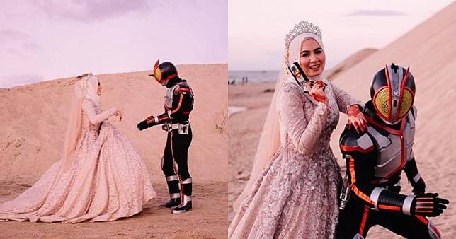 Penggemar berat Kamen Rider, 5 foto pernikahan pasangan ini unik