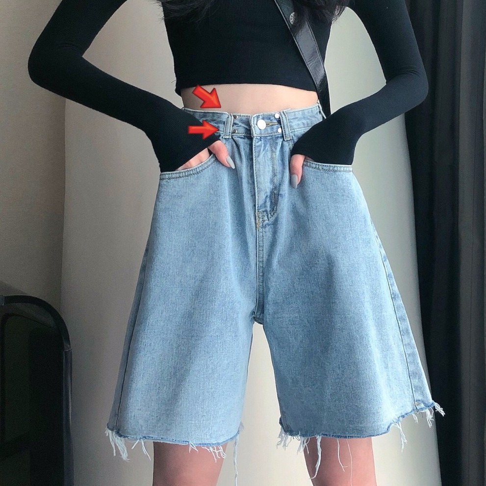 牛仔短褲 女生顯瘦褲 復古 牛仔褲 丹寧短褲 時尚 百搭 寬鬆牛仔 高腰牛仔褲 夏季新款高腰五分褲寬松顯瘦韓版A字闊腿褲