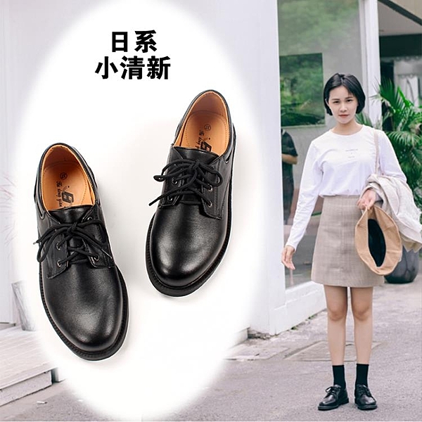 軟妹小皮鞋女日系學生夏原宿風可愛洛麗塔綁帶尖頭jk制服鞋小清新