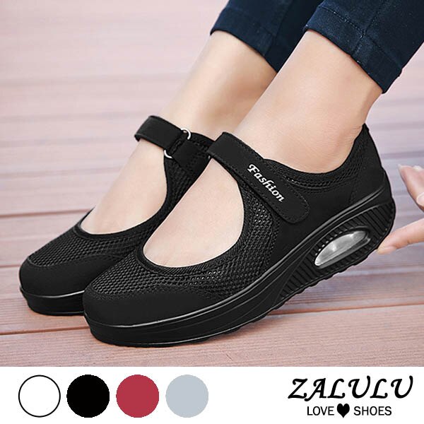 8ED090 預購 網布氣墊搖搖娃娃運動鞋-黑/灰/白/棗紅-35-40【ZALULU愛鞋館】