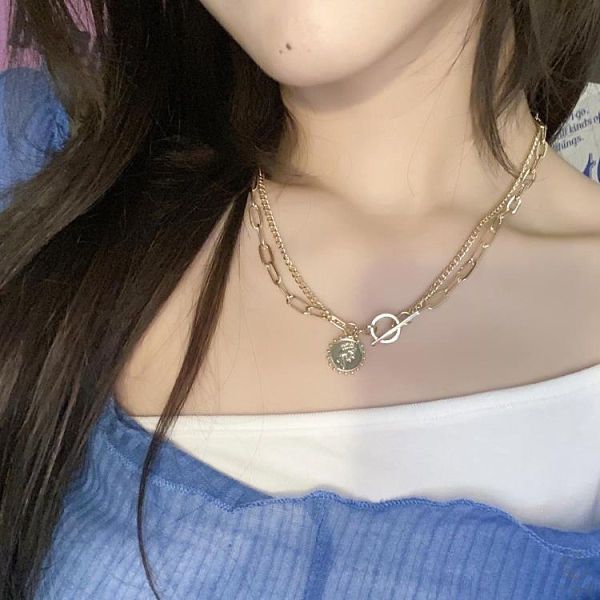 宵夜札札不褪色裝飾雙層項鏈女簡約小眾設計感ins潮嘻哈風鎖骨鏈