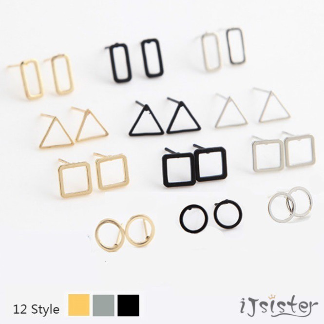 鏤空形狀三角方形圓形幾何耳環耳針耳夾12款可選