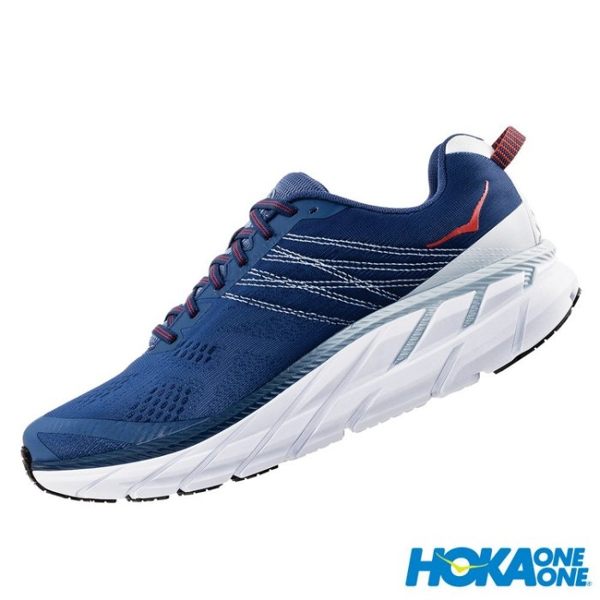 【線上體育】 HOKA ONE ONE男 Clifton 6 寬楦 超緩震跑鞋 英倫藍/自然光