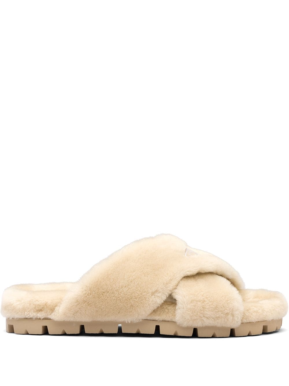 Prada - shearling flat sandals - women - Sheep Skin/Shearling/Sheep Skin/Shearling/Rubber - 38.5 - Neutrals