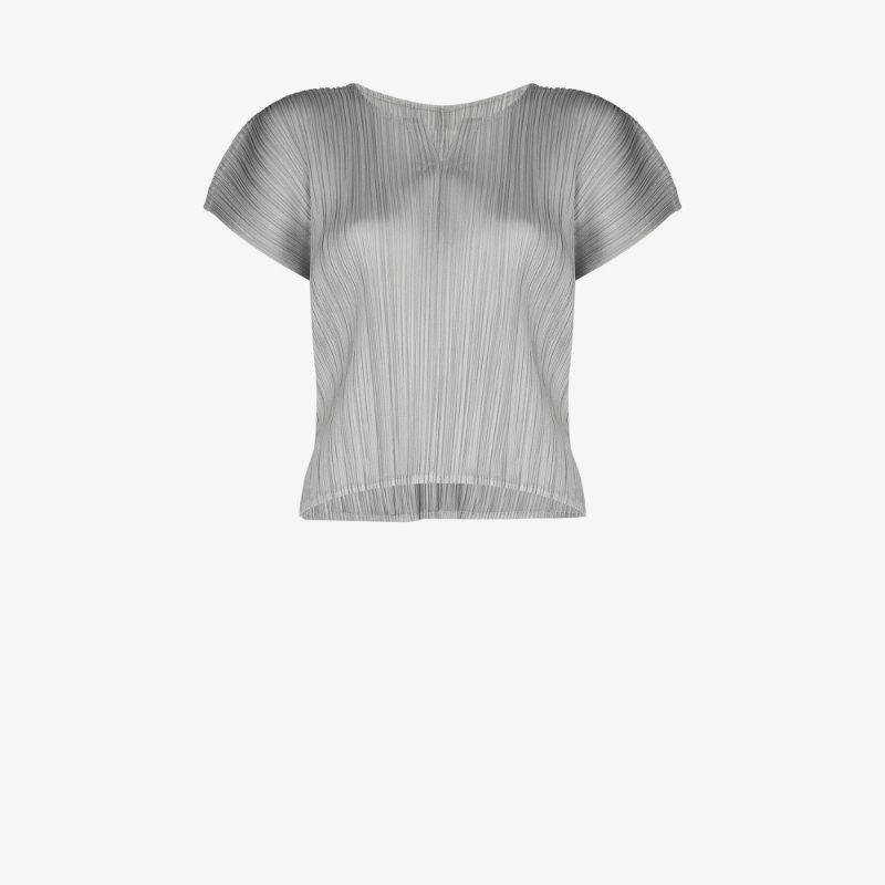 Pleats Please Issey Miyake notched neck pleated blouse