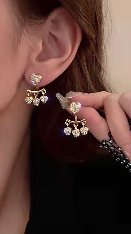 🟥💜 (Y34) พลอย Jewelry - ต่างหูหัวใจเพชรพรีเมียม