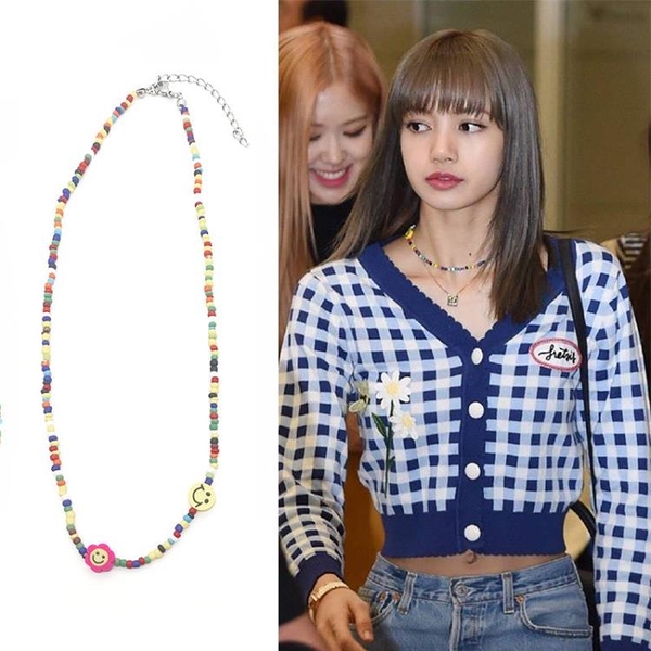 手鍊 blackpink Lisa彩珠花朵笑臉項鍊金智秀Jennie百搭鎖骨項圈手