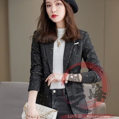 西裝外套女秋時尚洋氣小香風百搭女士短款修身西裝上衣【風之海】